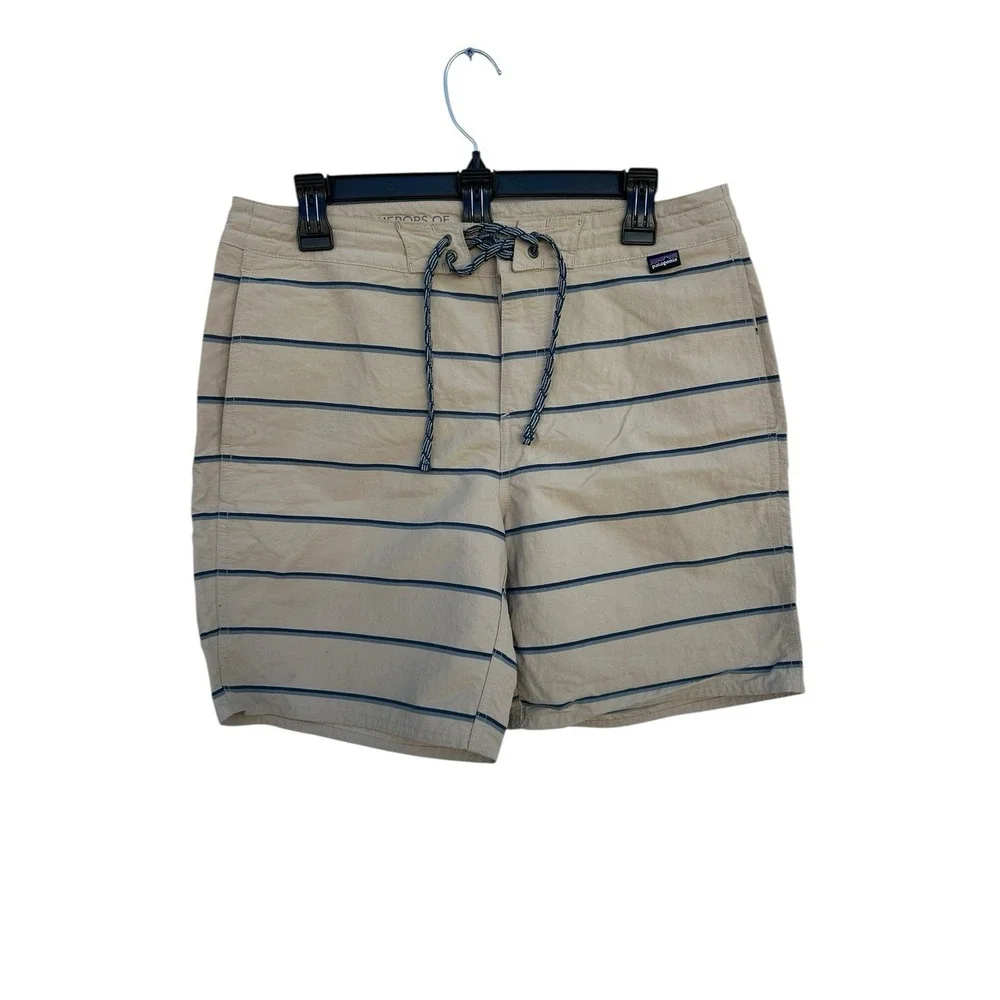 Patagonia Wavefarer Boardshorts Mens 31 Tan Striped Unlined Swim Trunks